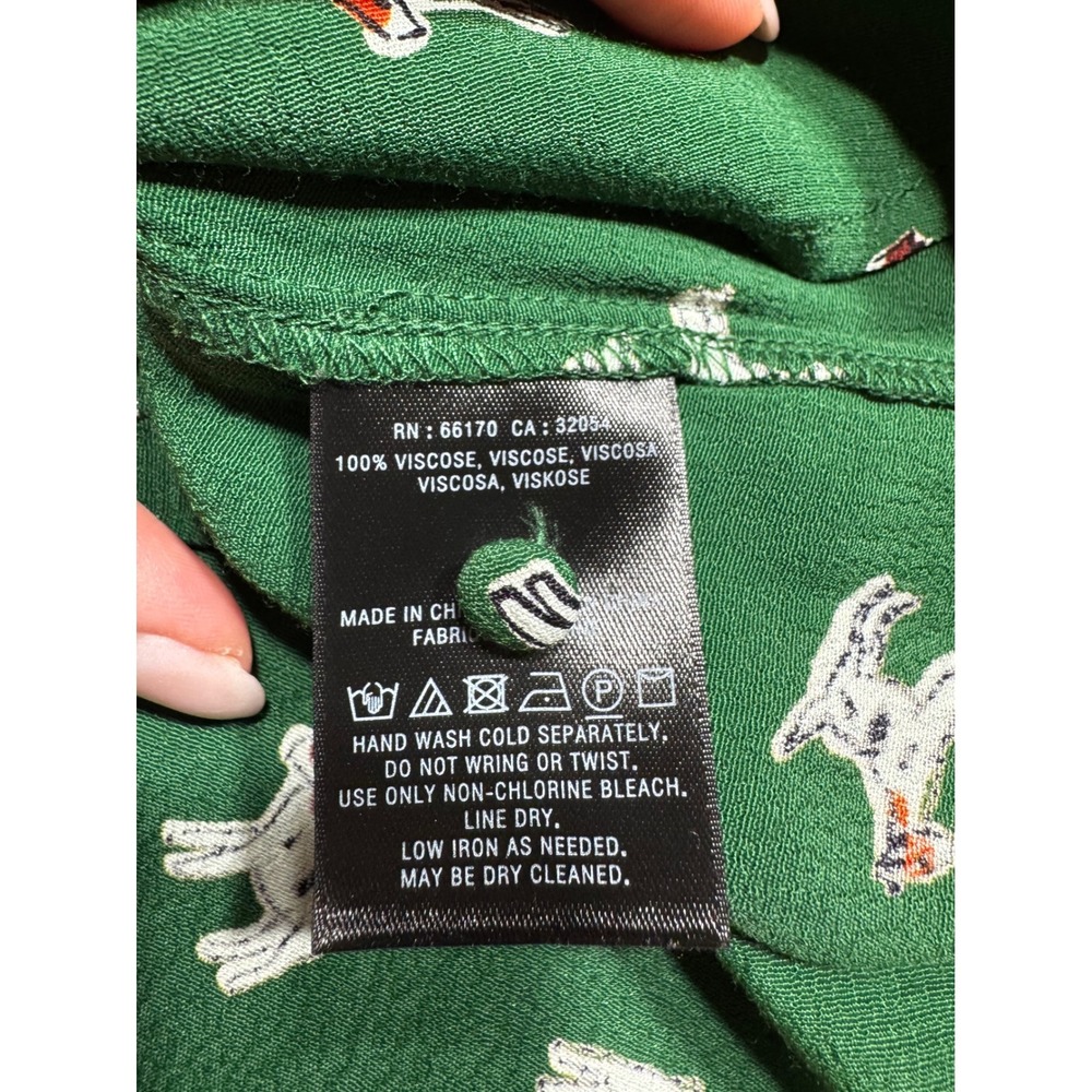 Maeve Anthropologie Green Dog Print Ruffle Tie Neck Blouse XS Short Sleeve Top - Picture 9 of 10